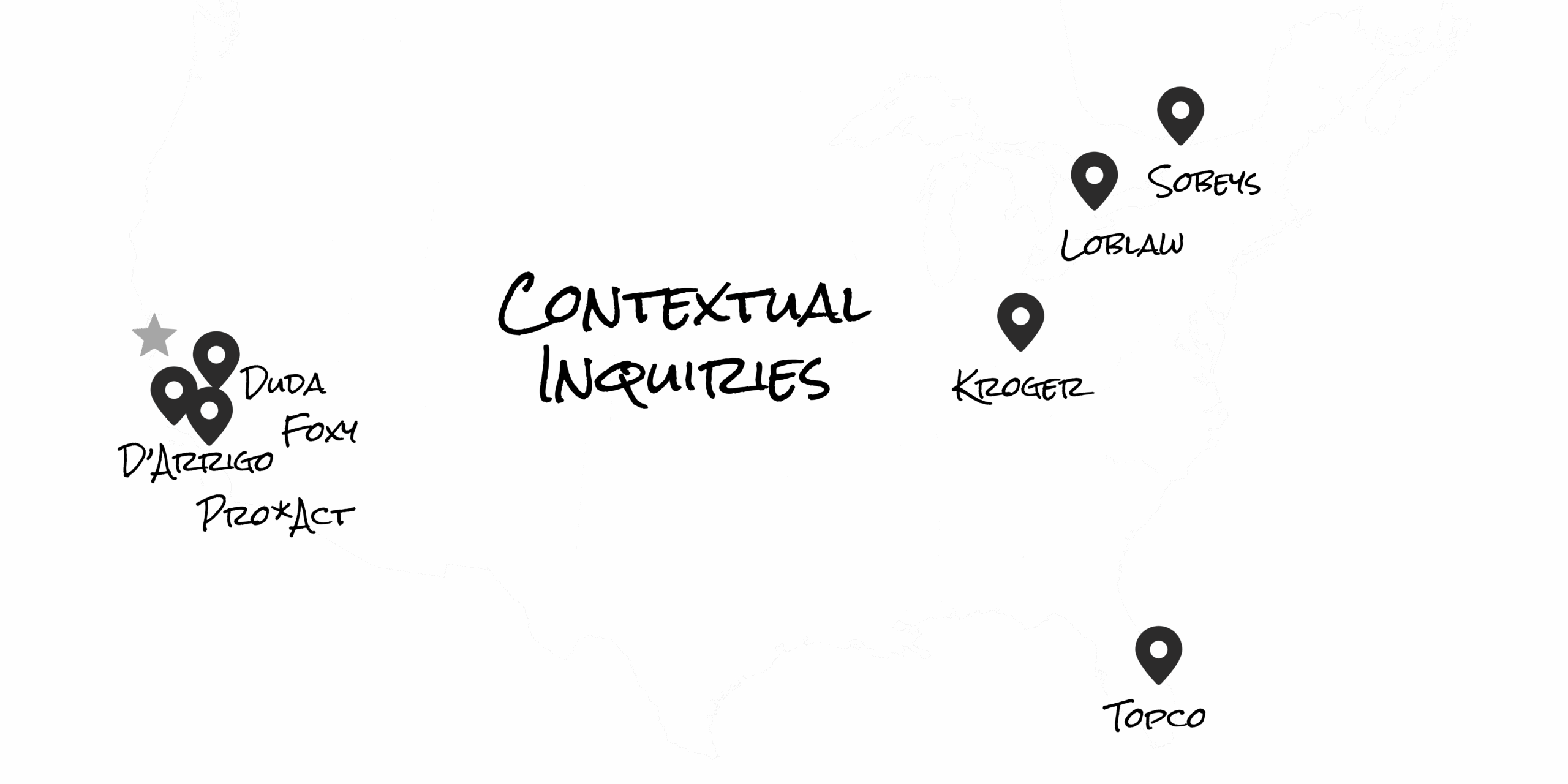 Map of client site visits across North America
